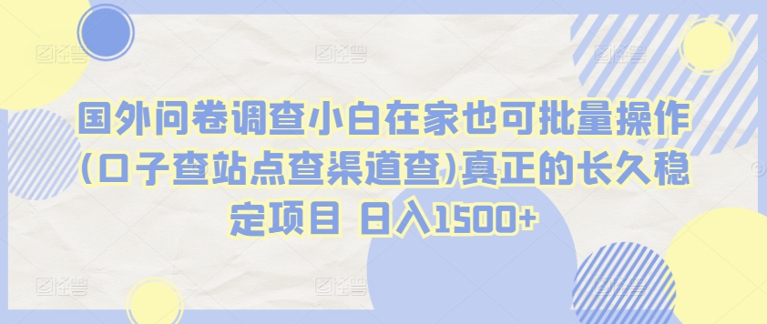 国外问卷调查小白在家也可批量操作(口子查站点查渠道查)真正的长久稳定项目 日入1500+-喃哩哩