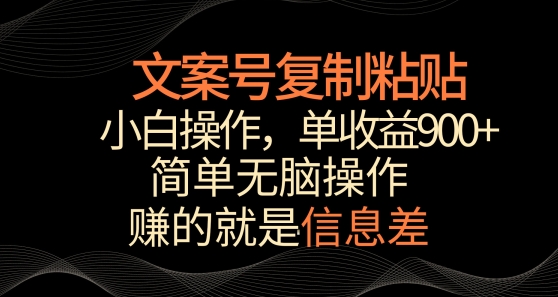 文案号掘金，简单复制粘贴，小白操作，单作品收益900+-喃哩哩