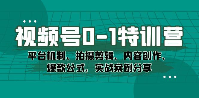 视频号0-1特训营：平台机制、拍摄剪辑、内容创作、爆款公式，实战案例分享-喃哩哩