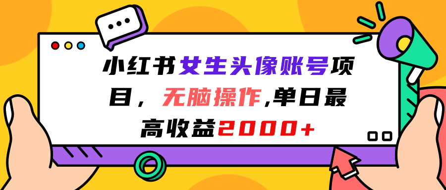 小红书女生头像账号项目，无脑操作“”单日最高收益2000+-喃哩哩