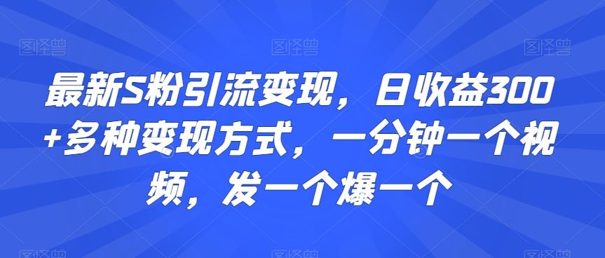 最新S粉引流变现，日收益300+多种变现方式，一分钟一个视频，发一个爆一个【揭秘】-喃哩哩
