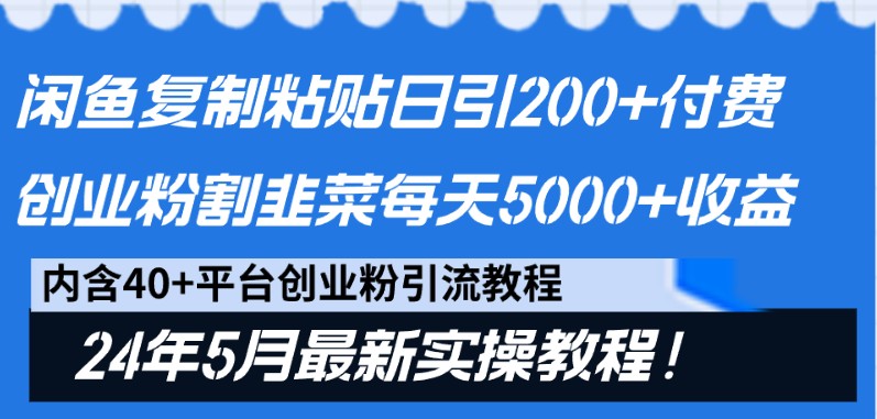 闲鱼复制粘贴日引200+付费创业粉，24年5月最新方法！割韭菜日稳定5000+收益-喃哩哩