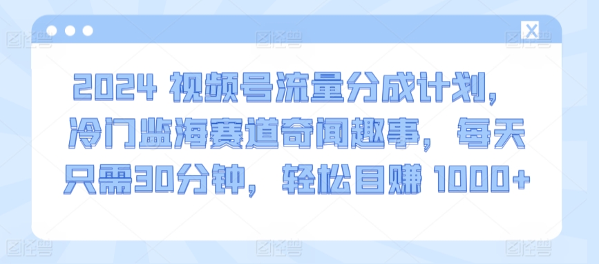 2024视频号流量分成计划，冷门监海赛道奇闻趣事，每天只需30分钟，轻松目赚 1000+-喃哩哩