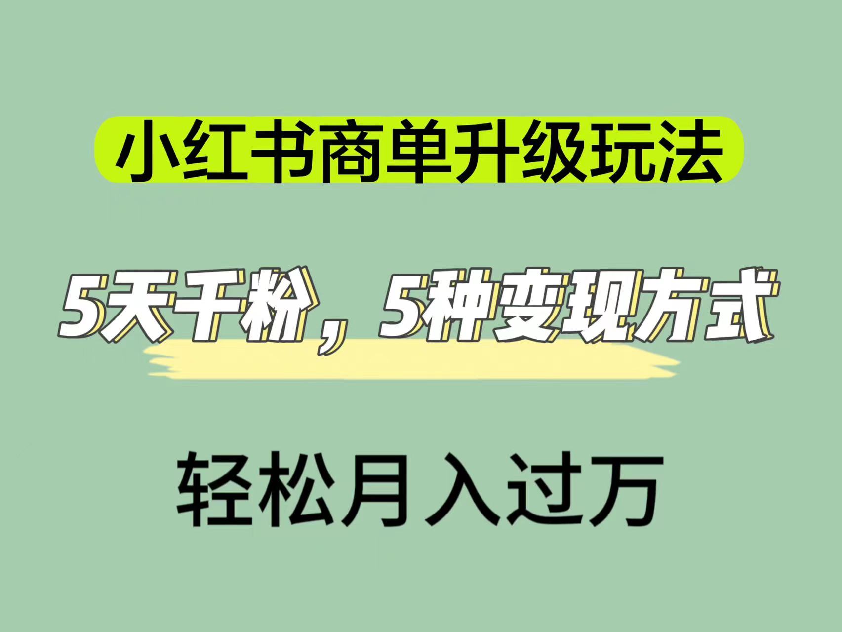 小红书商单升级玩法，5天千粉，5种变现渠道，轻松月入1万+-喃哩哩