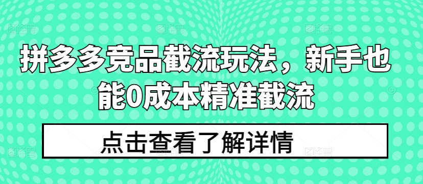 拼多多竞品截流玩法，新手也能0成本精准截流-喃哩哩