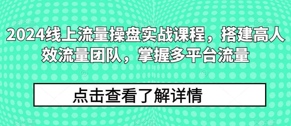 2024线上流量操盘实战课程，搭建高人效流量团队，掌握多平台流量-喃哩哩