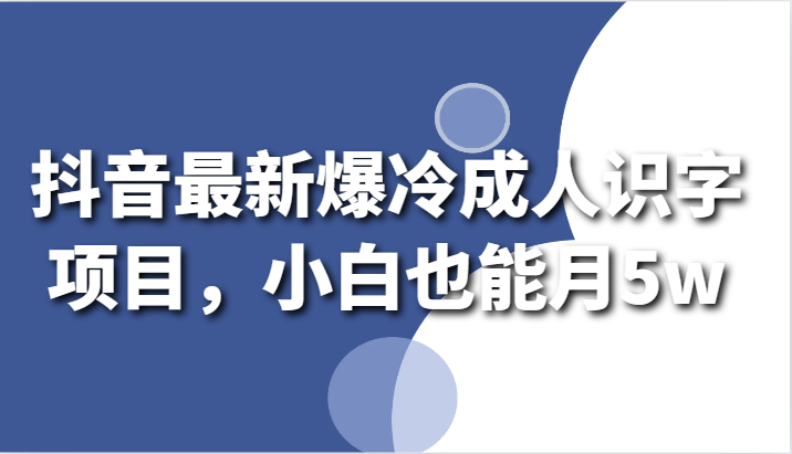 抖音最新爆冷成人识字项目，小白也能月5w-喃哩哩