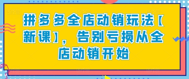 拼多多全店动销玩法【新课】，告别亏损从全店动销开始-喃哩哩