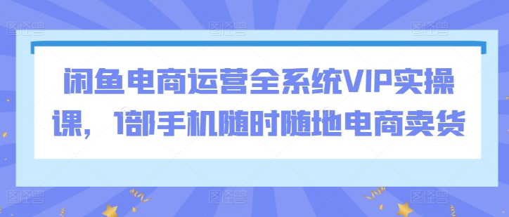 闲鱼电商运营全系统VIP实操课，1部手机随时随地电商卖货-喃哩哩