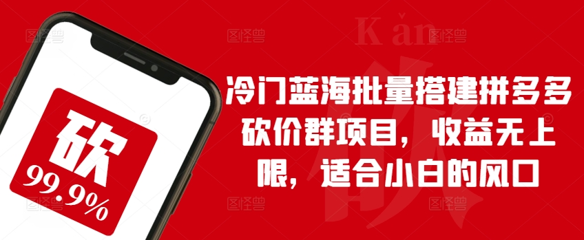 冷门蓝海批量搭建拼多多砍价群项目，收益无上限，适合小白的风口-喃哩哩