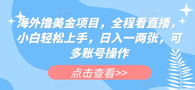 海外撸美金项目，全程看直播，小白轻松上手，日入一两张，可多账号操作-喃哩哩