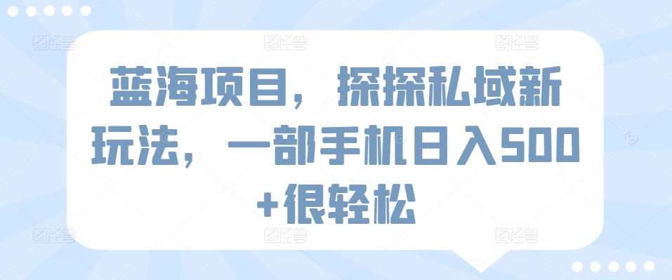 蓝海项目，探探私域新玩法，一部手机日入500+很轻松-喃哩哩