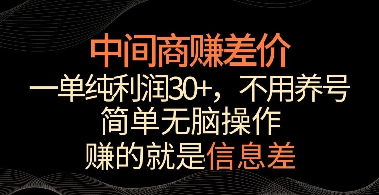 中间商赚差价，一单纯利润30+，简单无脑操作，赚的就是信息差，轻轻松松日入1000+【揭秘】-喃哩哩