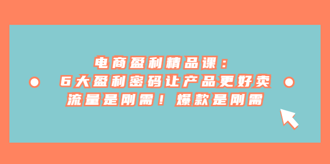 电商 盈利精品课：6大盈利 密码让产品更好卖，流量是刚需！爆款是刚需-喃哩哩
