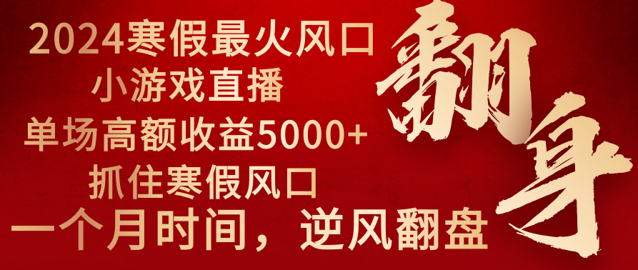 2024年最火寒假风口项目 小游戏直播 单场收益5000+抓住风口 一个月直接提车-喃哩哩