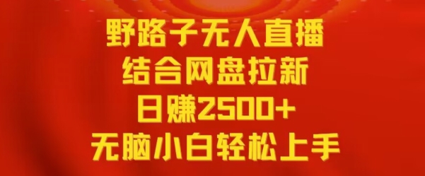野路子无人直播结合网盘拉新，日赚2500+，小白无脑轻松上手-喃哩哩