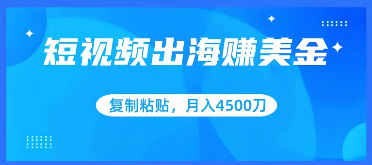 短视频出海赚美金，复制粘贴批量操作，小白轻松掌握，月入4500美刀-喃哩哩