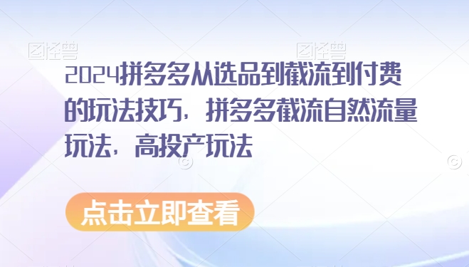2024拼多多从选品到截流到付费的玩法技巧，拼多多截流自然流量玩法，高投产玩法-喃哩哩