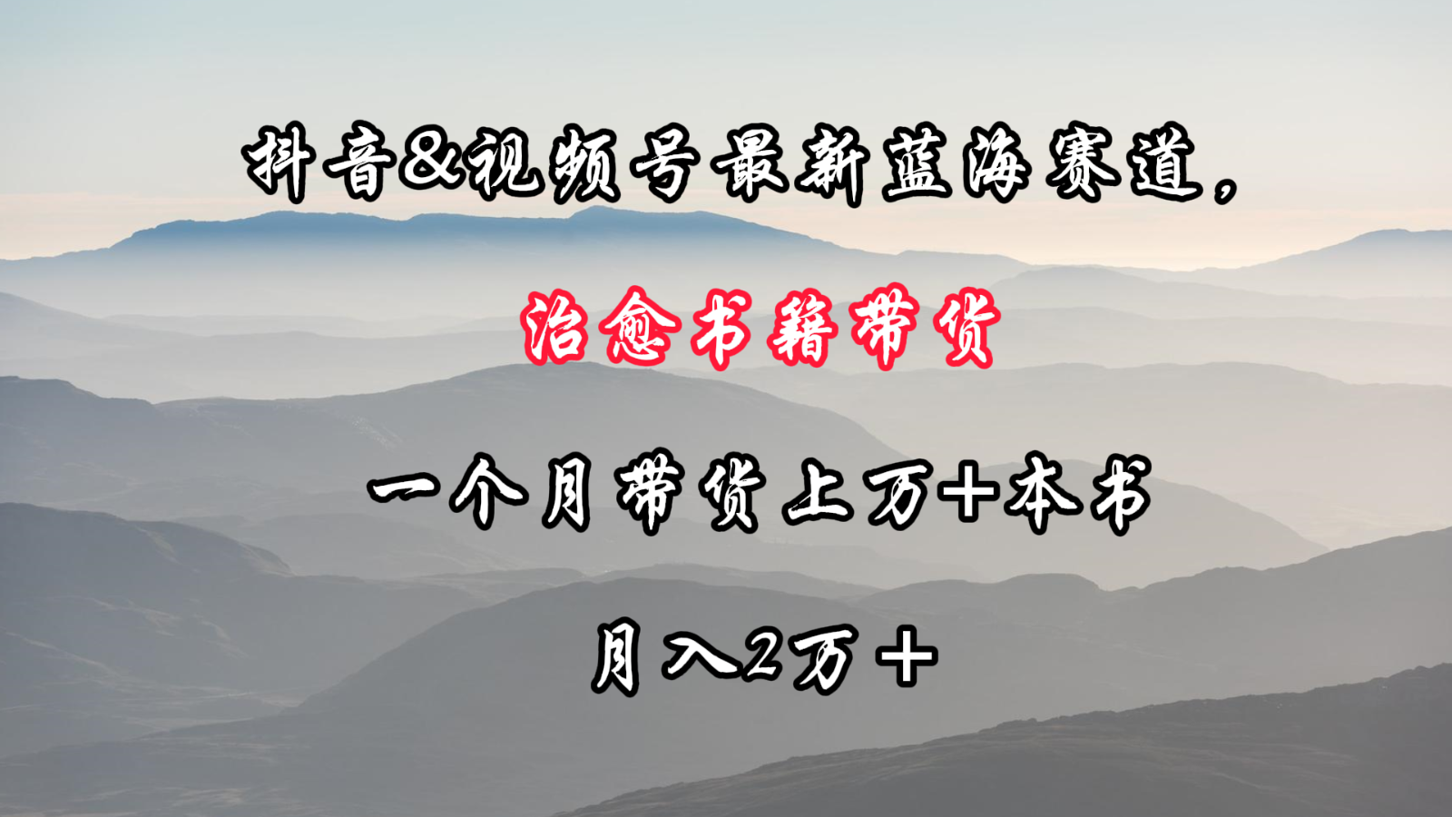 抖音&视频号最新蓝海赛道，治愈书籍带货，一个月带货上万+本书，月入2万＋-喃哩哩