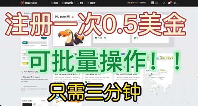 国外项目注册一次0.5美金 只需三分钟无脑操作 可批量放大 小白工作室福利-喃哩哩