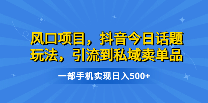 风口项目，抖音今日话题玩法，引流到私域卖单品，一部手机实现日入500+-喃哩哩