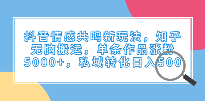 抖音情感共鸣新玩法，知乎无脑搬运，单条作品涨粉5000+，私域转化日入500-喃哩哩