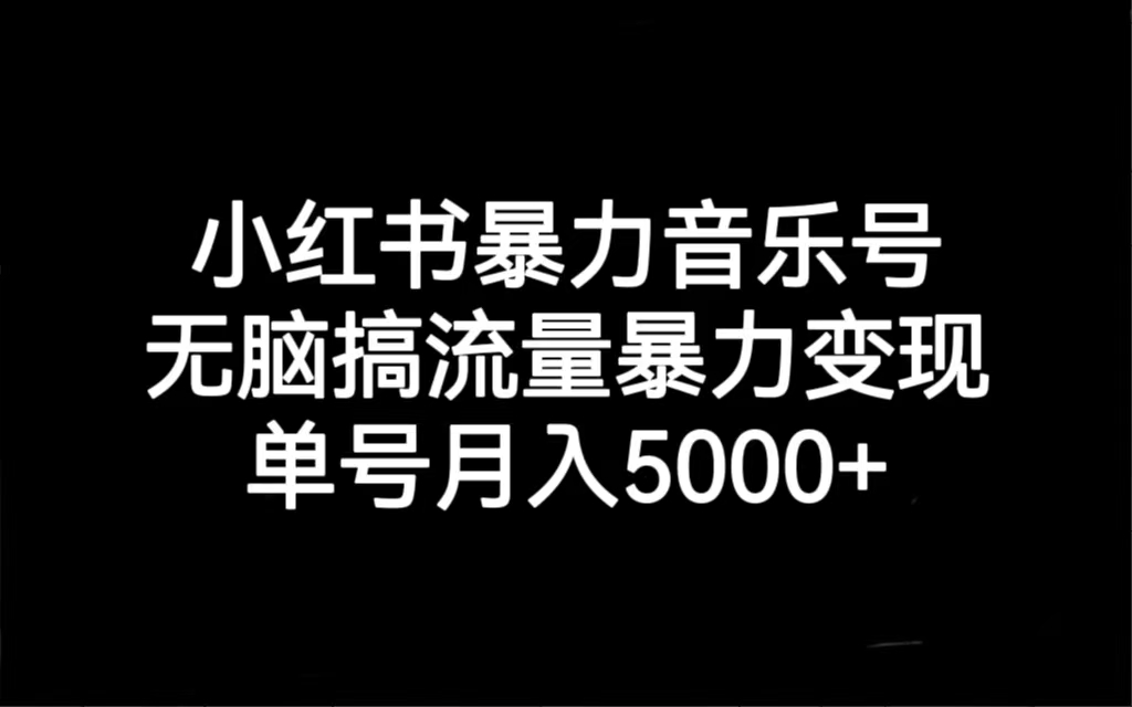 小红书暴力音乐号，无脑搞流量暴力变现，单号月入5000+-喃哩哩