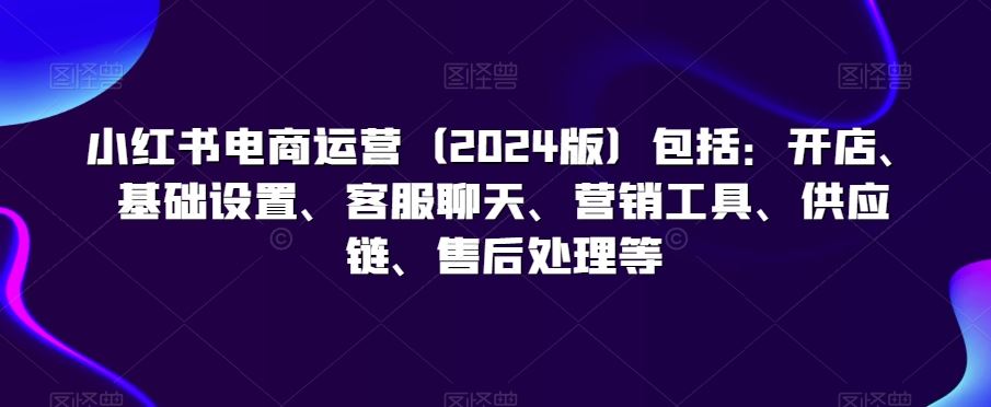 小红书电商运营（2024版）包括：开店、基础设置、客服聊天、营销工具、供应链、售后处理等-喃哩哩