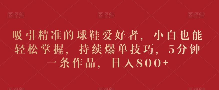 吸引精准的球鞋爱好者，小白也能轻松掌握，持续爆单技巧，5分钟一条作品，日入800+【揭秘】-喃哩哩
