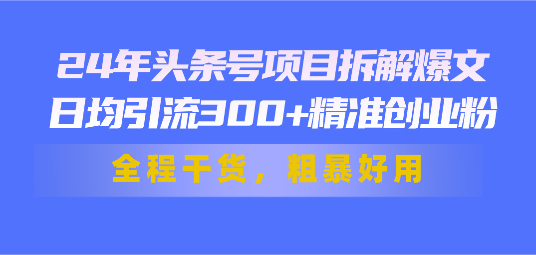 24年头条号项目拆解爆文，日均引流300+精准创业粉，全程干货，粗暴好用-喃哩哩