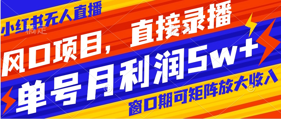 风口项目，小红书无人直播带货，直接录播，可矩阵，月入5w+-喃哩哩