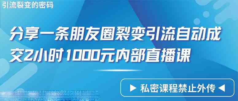 （9850期）仅靠分享一条朋友圈裂变引流自动成交2小时1000内部直播课程-喃哩哩
