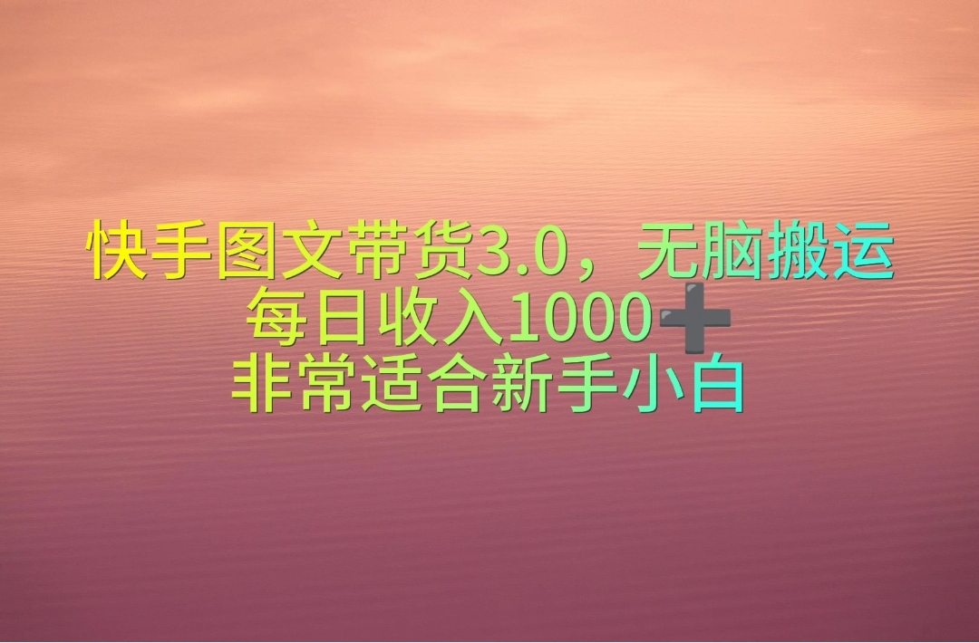 （10252期）快手图文带货3.0，无脑搬运，每日收入1000＋，非常适合新手小白-喃哩哩
