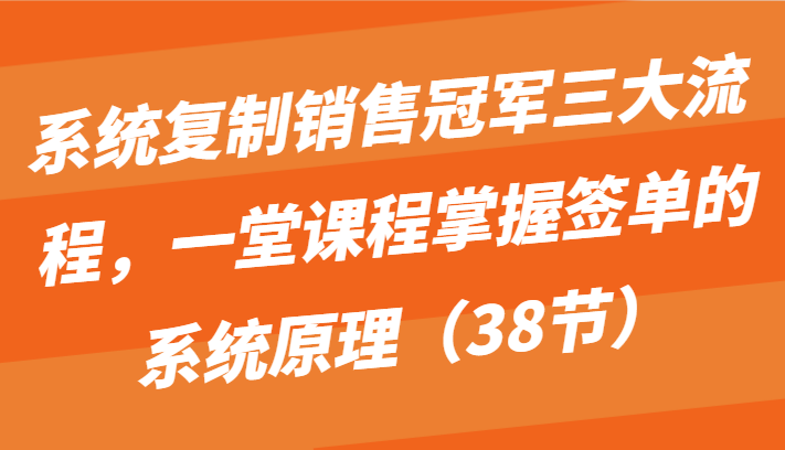 系统复制销售冠军三大流程，一堂课程掌握签单的系统原理（38节）-喃哩哩