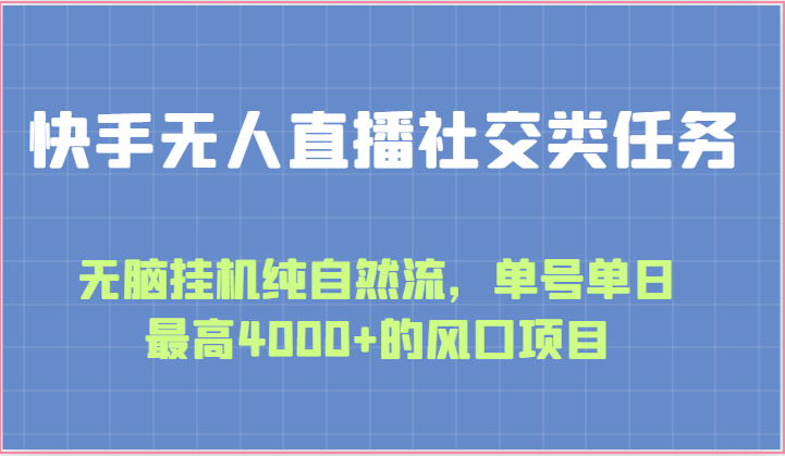 快手无人直播社交类任务：无脑挂机纯自然流，单号单日最高4000+的风口项目-喃哩哩