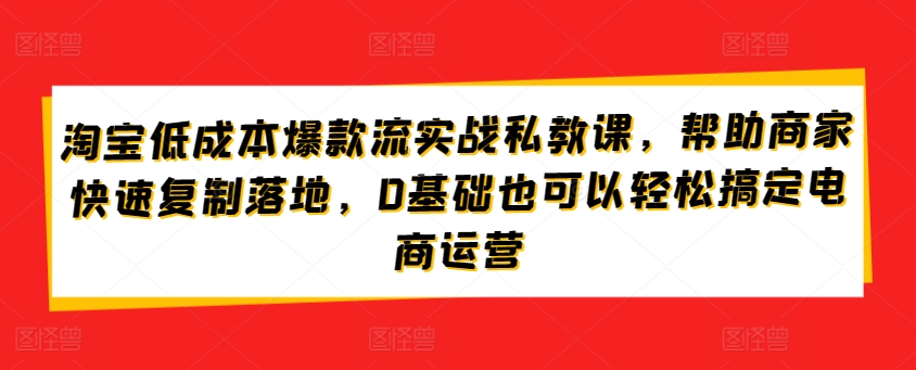 淘宝低成本爆款流实战私教课，帮助商家快速复制落地，0基础也可以轻松搞定电商运营-喃哩哩