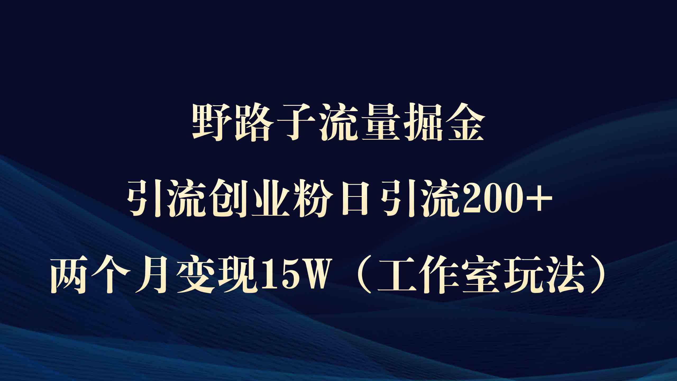 （9513期）野路子流量掘金，引流创业粉日引流200+，两个月变现15W（工作室玩法））-喃哩哩