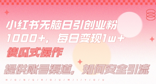 小红书无脑每日引流创业粉500+，小白每天只花半小时，躺赚长尾收益【揭秘】-喃哩哩