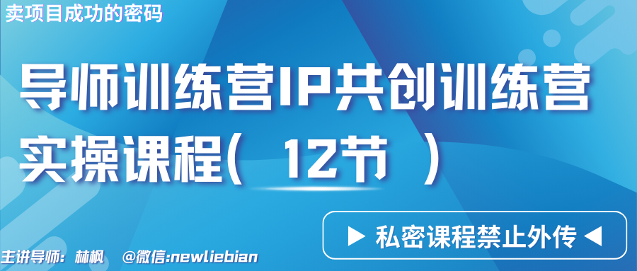导师训练营3.0IP共创训练营私密实操课程（12节）-卖项目的密码成功秘诀-喃哩哩