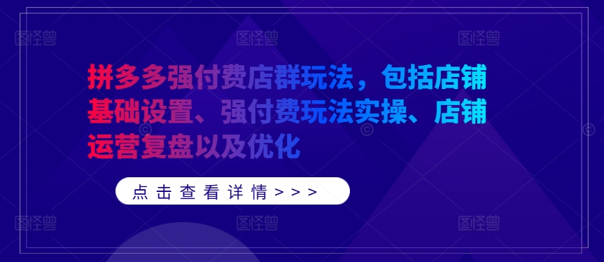 拼多多强付费店群玩法，包括店铺基础设置、强付费玩法实操、店铺运营复盘以及优化-喃哩哩