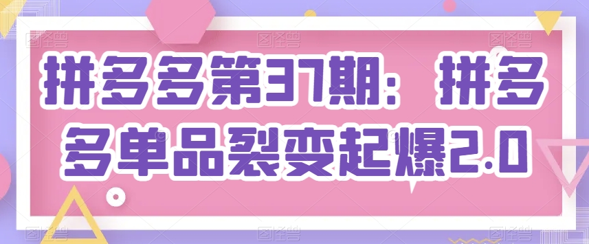 拼多多第37期：拼多多单品裂变起爆2.0-喃哩哩