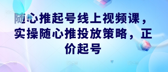 随心推起号线上视频课，实操随心推投放策略，正价起号-喃哩哩