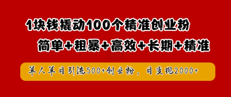 1块钱撬动100个精准创业粉，简单粗暴高效长期精准，单人单日引流500+创业粉，日变现2k【揭秘】-喃哩哩