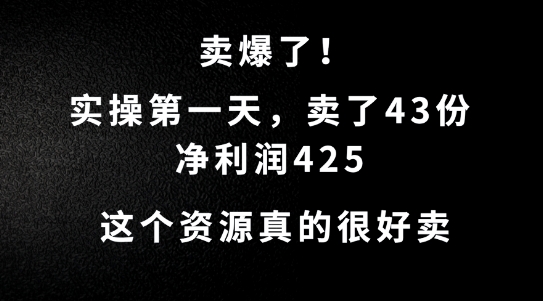 这个资源，需求很大，实操第一天卖了43份，净利润425【揭秘】-喃哩哩