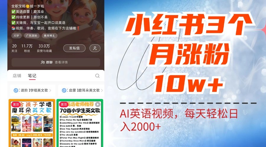 小红书三个月涨粉10W，AI英语视频0成本制作，每天轻松日入2000+-喃哩哩