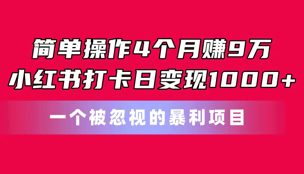 简单操作4个月赚9万！小红书打卡日变现1000+！一个被忽视的暴力项目-喃哩哩