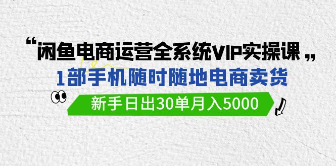 闲鱼电商运营全系统VIP实战课，1部手机随时随地卖货，新手日出30单月入5000-喃哩哩