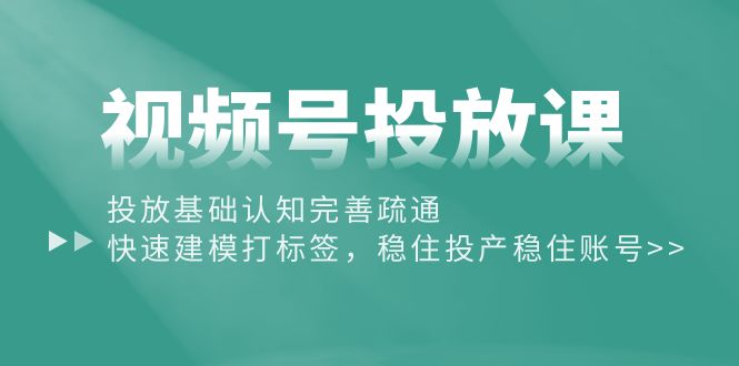 （10205期）视频号投放课：投放基础认知完善疏通，快速建模打标签，稳住投产稳住账号-喃哩哩