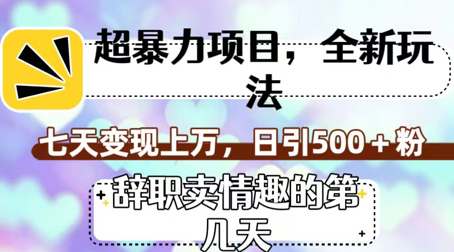 超暴利项目，全新玩法（辞职卖情趣的第几天），七天变现上万，日引500+粉-喃哩哩