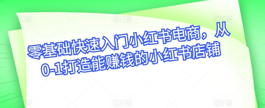 零基础快速入门小红书电商，从0-1打造能赚钱的小红书店铺-喃哩哩